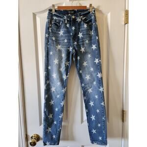 Judy Blue Star Print High Rise Waist Skinny Fit 3/26 Americana Boho Denim Jeans